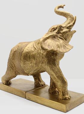 金色大象书挡象摆件动物书立书靠玄关客厅家居办公室电视柜工艺品