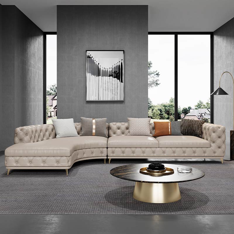 艾尚卡菲美式轻奢大户型设计师客厅别墅意式转角弧形法式拉扣沙发 - 图1