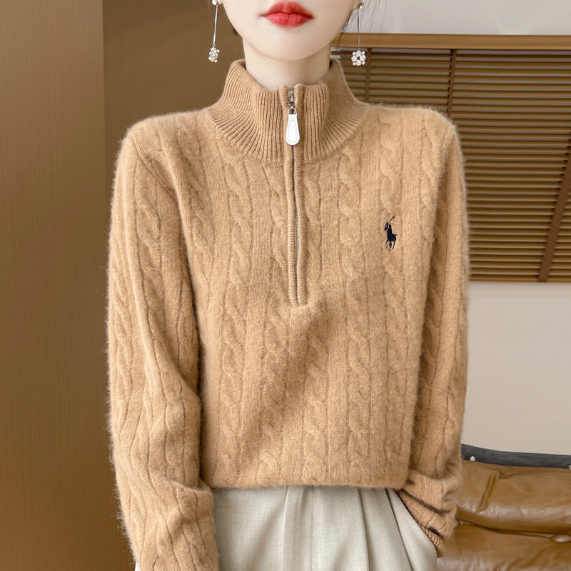加厚洋气纯羊毛衫女立领拉链纯色套头毛衣秋冬宽松休闲打底衫女,淘宝优惠券,粉丝福利购,淘宝优惠卷