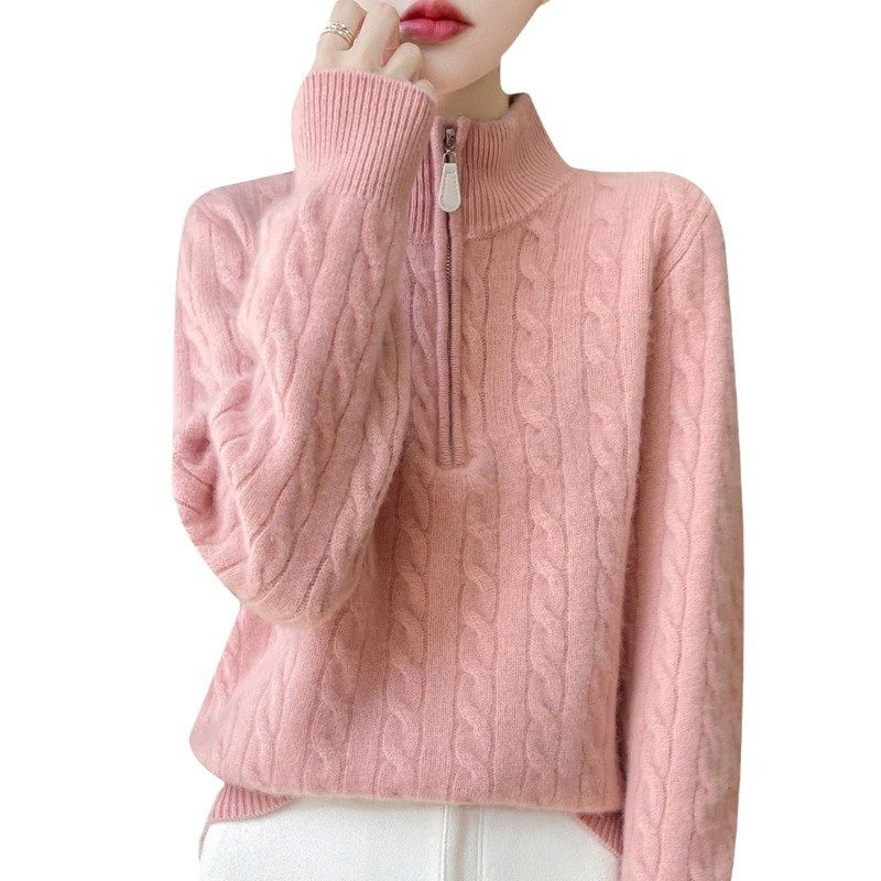 加厚洋气纯羊毛衫女立领拉链纯色套头毛衣秋冬宽松休闲打底衫女,淘宝优惠券,粉丝福利购,淘宝优惠卷
