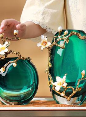 新中式轻奢珐琅彩琉璃纯手工花瓶2024新款客厅玄关装饰品高端摆件