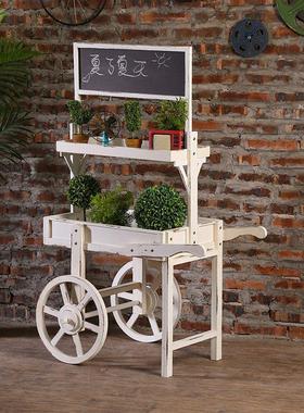 田园木质花车花架置物架花店橱窗装饰陈列展架多功能复古推车摆件