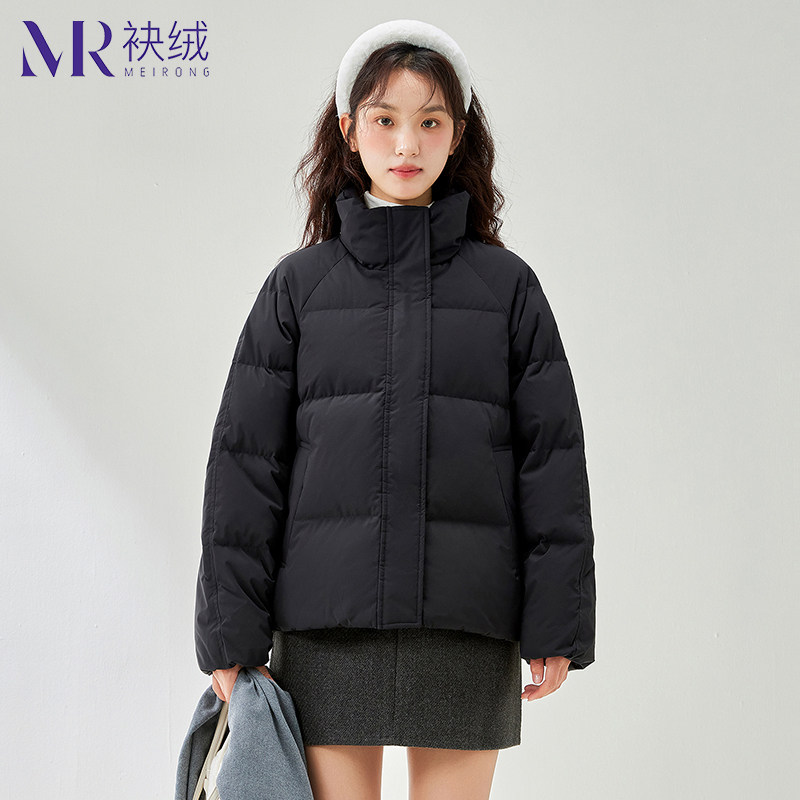 袂绒短款羽绒服女2025新款简约百搭立领小个子冬季加厚保暖外套潮