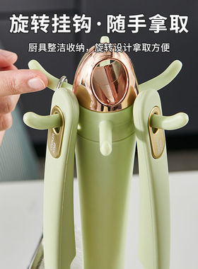 旋转锅架厨房挂架锅铲汤勺收纳架硅胶防滑台面置物架厨具收纳工具