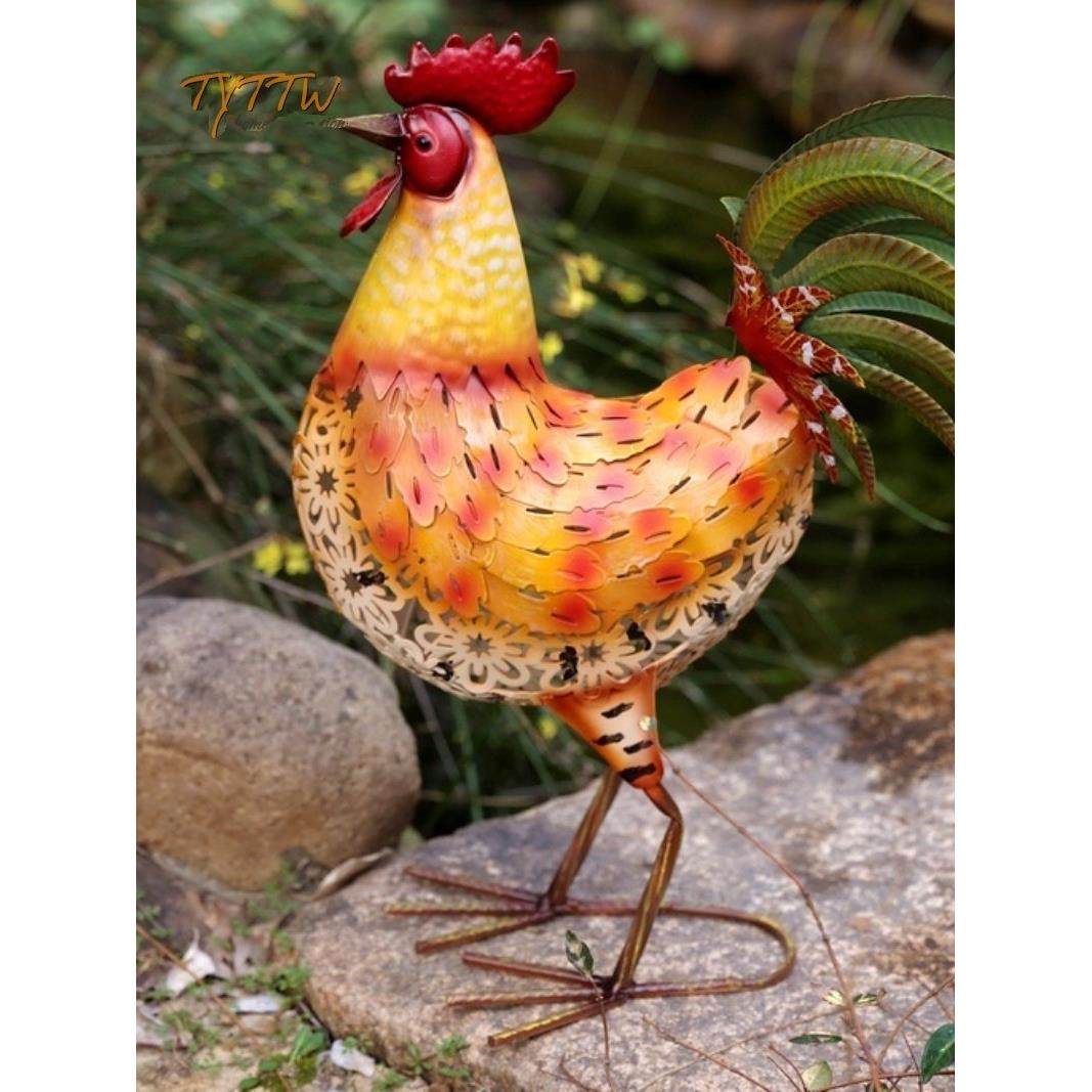 美国乡村铁橙红色公鸡装饰房子花园庭院落地店软装饰手工饰品,淘宝优惠券,粉丝福利购,淘宝优惠卷