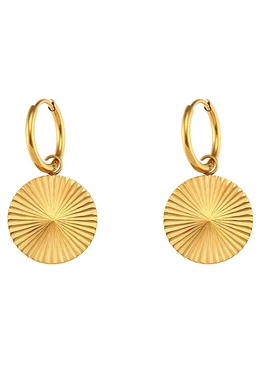 欧美流行不锈钢耳钉饰品复古气质电镀18k条纹几何吊坠项链