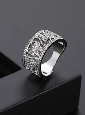 欧美时尚ol轻奢个性另类设计网红微镶款开口戒指配饰