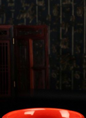 怡心缘 唐彩陶瓷大红高脚杯圆杯茶杯供水杯圣水杯果盘贡品摆件