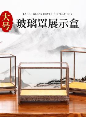 木雕玻璃罩展示盒古董佛像