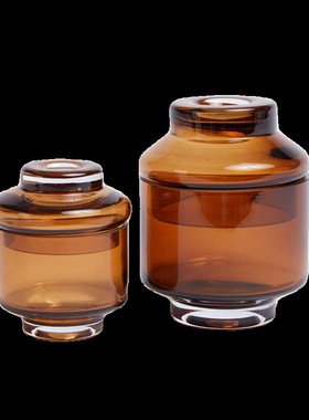棕色透明小玻璃罐摆件高档样板房家用香薰石扩香石容器玻璃收纳罐