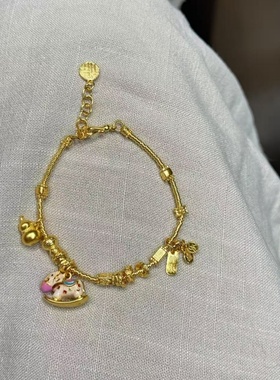 卡纯诗仿真金古法马上有钱手链黄金色沙金手串高级感简约新潮轻奢