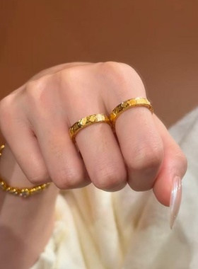 卡纯诗沙金仿真黄金色招财吉言戒指女小众精致高级感指环实心古法