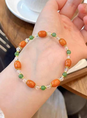 金店同款沙金仿真金南红玛瑙手链女轻奢高级感手串送女友礼物新款