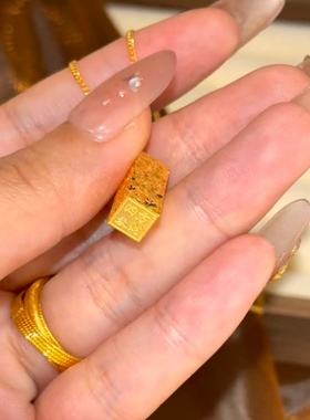 卡纯诗仿真金黄金色沙金四方来财碎冰冰吊坠项链女锁骨链财来运转