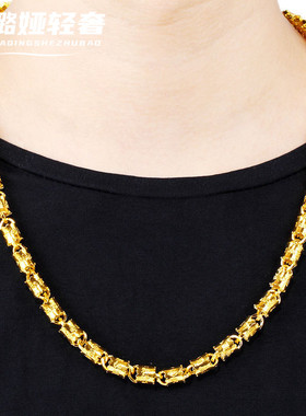 卡璐娅古法传承沙金福字龙头龙骨项链男仿真金链子四方龙骨黄金色