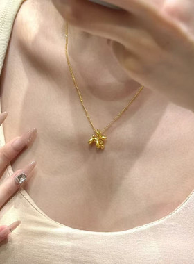 金店同款沙金仿真金气球狗吊坠项链女轻奢高级感锁骨链送女友礼物