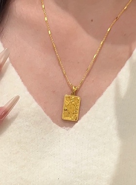 卡纯诗仿金沙金黄金色招财猫碎冰冰无事牌吊坠项链毛衣链女锁骨链