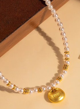 金店同款沙金仿真金福袋珠珠吊坠女新款轻奢小众高级感项链送女友