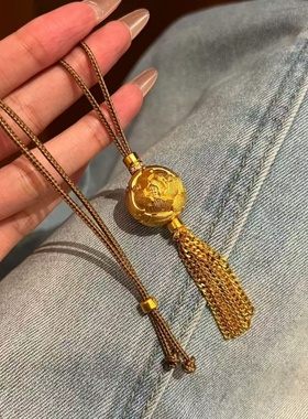卡纯诗仿金沙金黄金色古法牡丹绣球流苏项链毛衣链女轻奢锁骨链