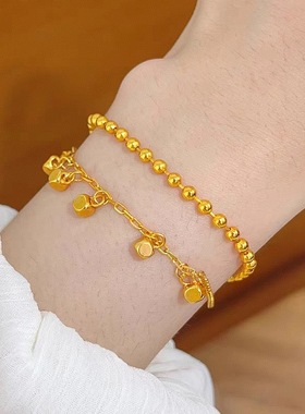 金店同款沙金仿真金双线方珠手链女轻奢高级感手串送女友礼物小众