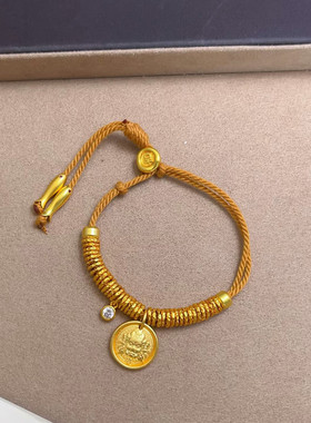 金店同款沙金仿真金小胖福五帝钱手链转运珠元宝编织手绳国潮风女