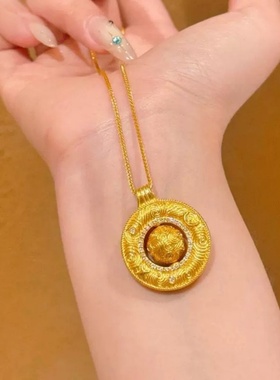 卡纯诗仿真金黄金色沙金转运星轮吊坠项链女锁骨链财来运转项坠