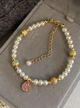 设计珠项链轻奢小众高级感锁骨链珐琅彩绘滴釉吊坠毛衣链