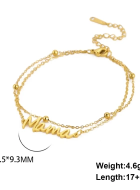 欧美热销甜美风m不锈钢字母18k金叠戴珠链手链母亲节饰品