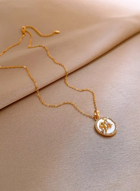 韩国轻奢锆石圆形贝母笑脸爱心字母项链简约百搭锁骨链高级感项饰