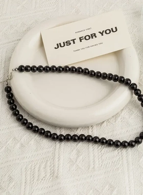 冷淡风黑色珍珠项链女2025新款锁骨链小众设计简约高级感串珠配饰