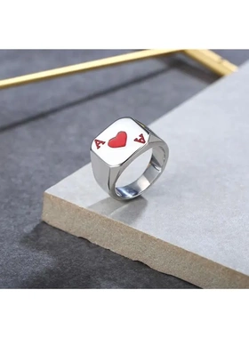 r0947-01 欧美时尚魔术师红桃a男士钛钢戒指
