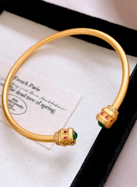 24k古法金镶钻锆石开口手镯轻奢高级感手环女新中式宫廷风手饰品