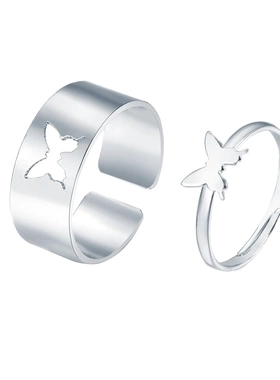 欧美新品戒指套装ins复古创意合金几何镂空指环2件套情侣