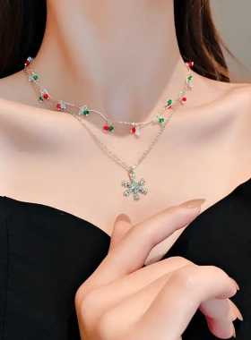 圣诞节锆石雪花串珠项链简约百搭高级感毛衣链小众气质饰品女