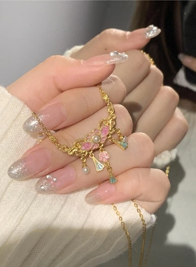 新中式宫廷风粉色珐琅项链华妃的芍链子轻奢高级感花朵锁骨链女