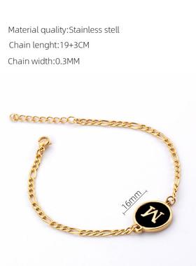 欧美不锈钢贝壳字母手链女 18K黑色26个字母手环手链饰品