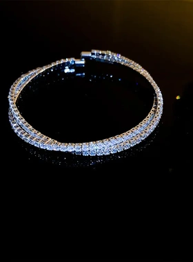 韩国时尚锆石交叉双层开口手镯百搭高级感手环新款轻奢风气质手饰