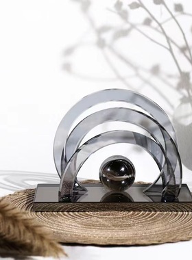 现代创意家居烟灰色水晶彩虹水晶摆件样板间售楼部酒柜书橱水晶摆