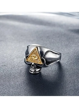 r0385-06 欧美朋克男士戒指 共济会骷髅头钛钢戒指