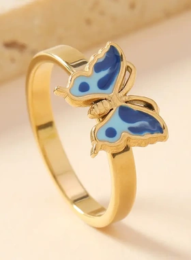 日韩新款钛钢戒指女可爱风焊牌滴油彩色戒指食指环不锈钢饰品