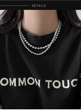 法式轻奢银灰色珍珠项链百搭设计感锁骨链毛衣链小众高级感项饰女