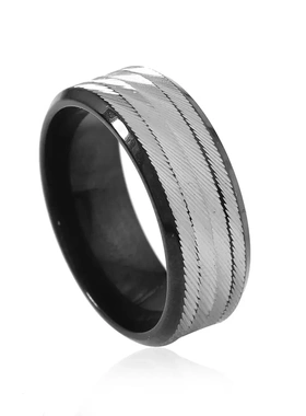 新品不锈钢戒指男士 时尚8mm四组批花斜纹戒指欧美流行手饰品