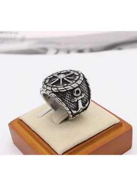 r1444 饰品 欧美个性复古锚船舵男士钛钢戒指