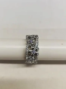 锆石桂花厚款开口戒指轻奢高级感食指戒复古时尚小众气质手饰