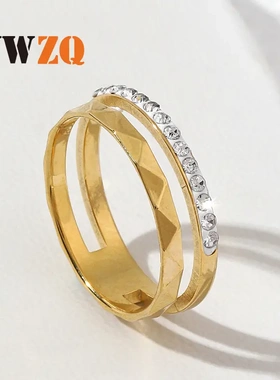 供应 不锈钢切割饰品多面菱形单排陶泥钻精美钛钢戒指