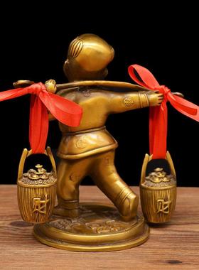 宏达 黄铜 挑担童子 财通童子铜器工艺摆件
