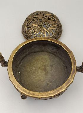 古玩铜器收藏铜摆件 竹报平安竹节铜熏香炉家居装饰创意礼品工艺