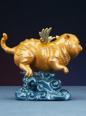 铜欣祥 彩铜老虎摆件 家居办公室装饰生肖虎桌面工艺品 如虎添翼