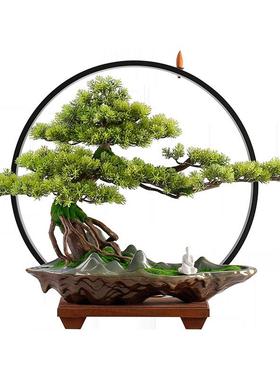 仿真崖柏盆景迎客松摆件中式装饰公司酒店室内景观办公室开业礼品