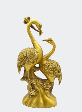 宏达 黄铜百年好合 中式家居玄关双鹤铜器摆件